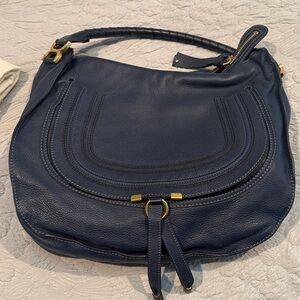Chloé Chloe Marcie GM tote bag in navy blue leather Large Saddle Bag EUC